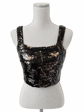 Blu Pepper NWT Sequin Crop Top Black Bronze Square Neck Size M